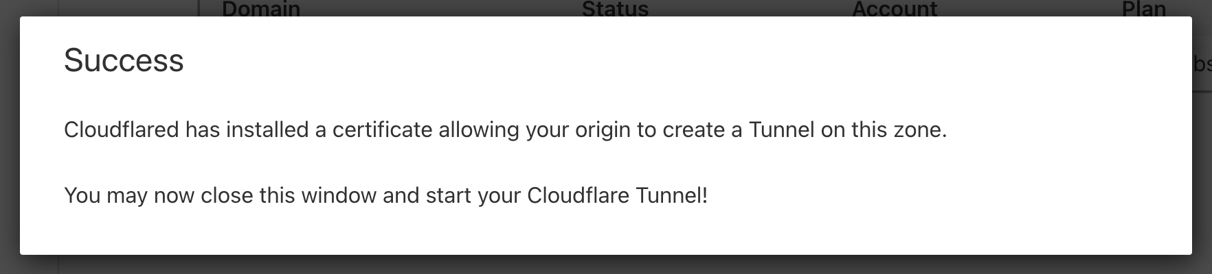 authorize Cloudflare Tunnel success